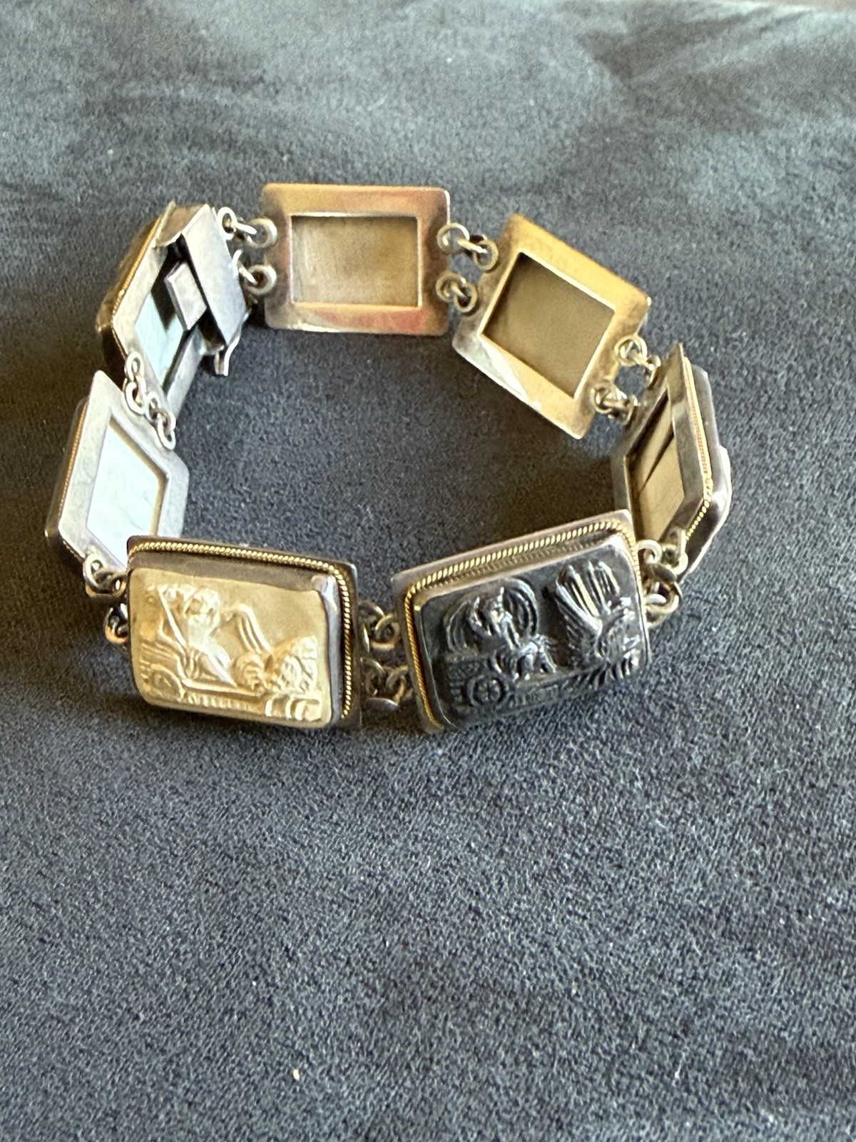 ANTIQUE 800 Silver 14KT GOLD CARVED Cameo SHELL DAYS OF THE WEEK BRACELET As Is