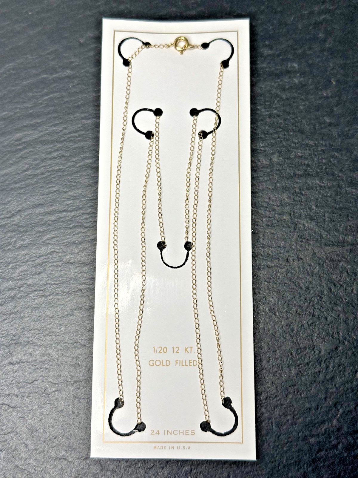 NEW OLD STOCK 1/20 12K 24″ DAINTY CHAIN NECKLACE ON ORIGINAL CARD N433
