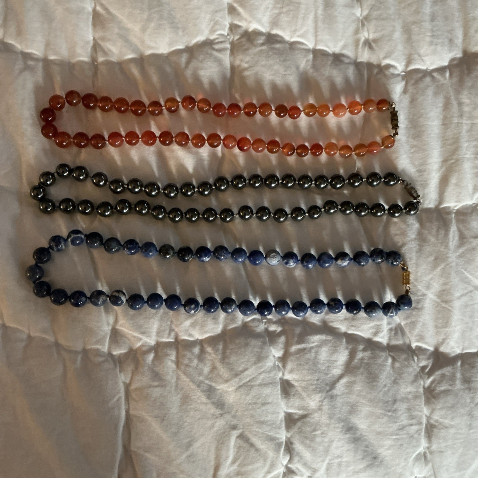 Nice Antique Amsterdam Sauer necklaces ~ Orange, Blue, & Black (20″ each)