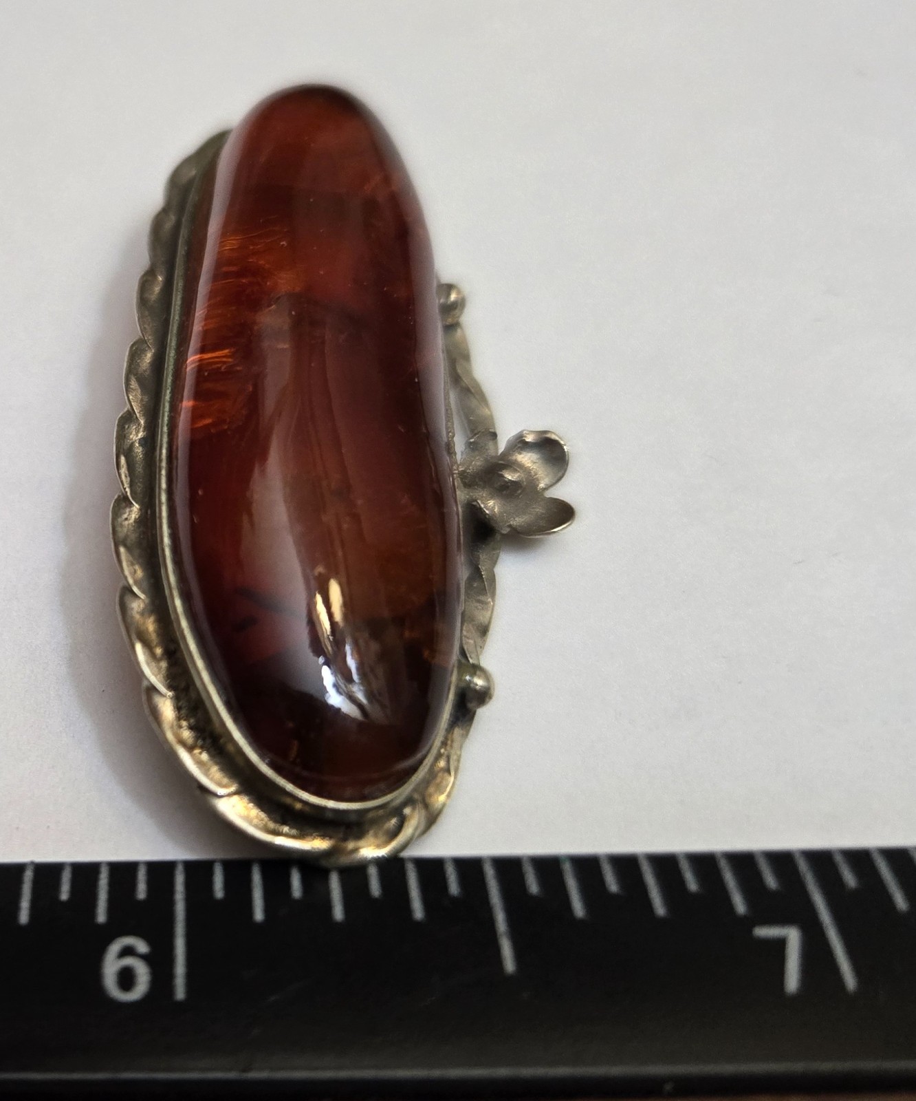 Vintage Brown Natural Amber Pin / Brooch from Latvia