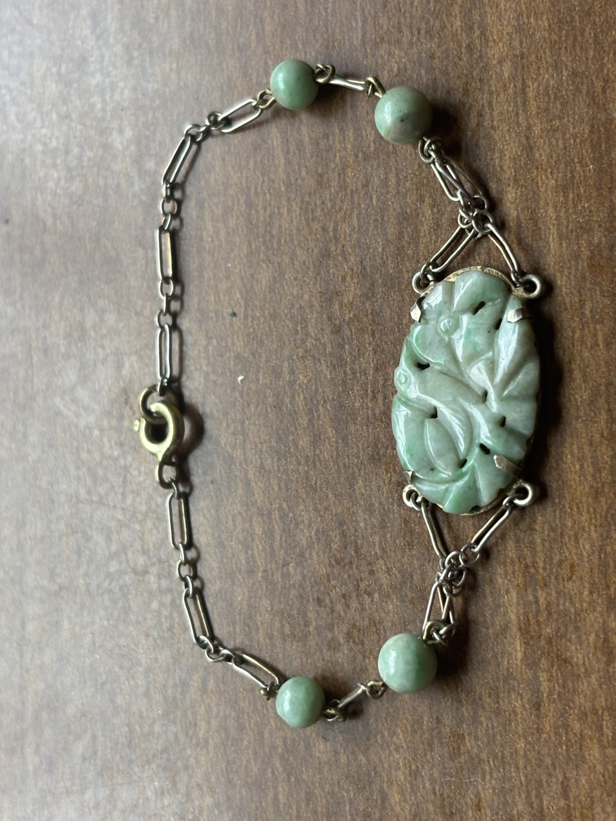 Antique Chinese Old Mine Art Deco Edwardian Jade Carved bracelet