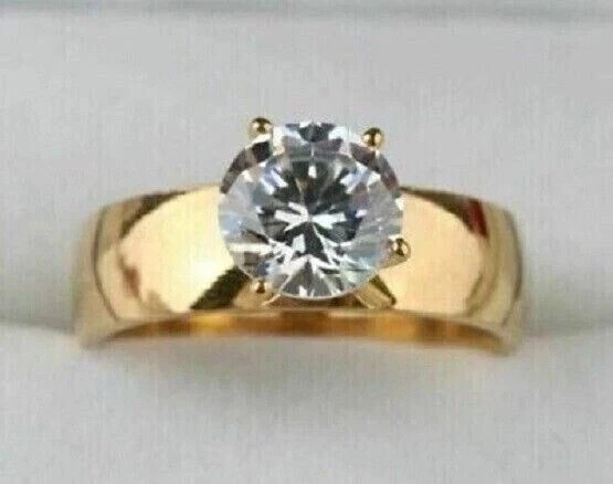 2 Ct Round Cut Lab Created Diamond Solitaire Wedding Ring 14k Yellow Gold Plated