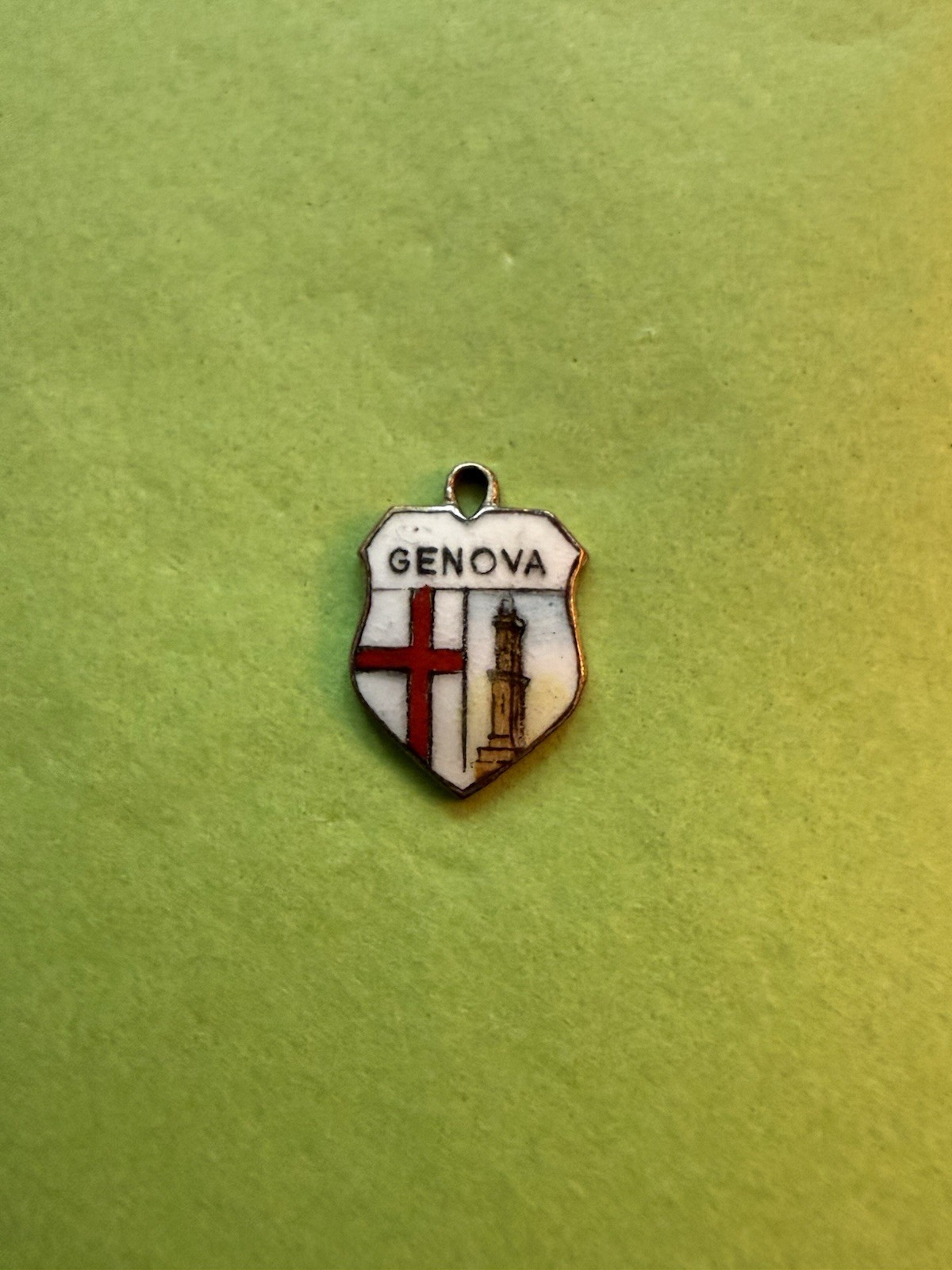 Vintage Silver Italy Genova Genoa Enamel Souvenir Shield Travel Charm