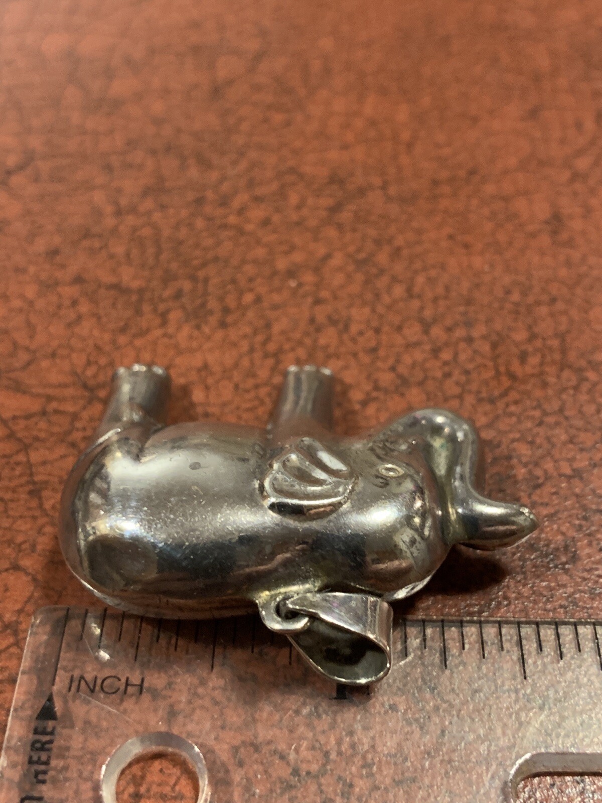 Sterling Silver Puff African Elephant Figural Necklace Pendant FREE SHIPPING