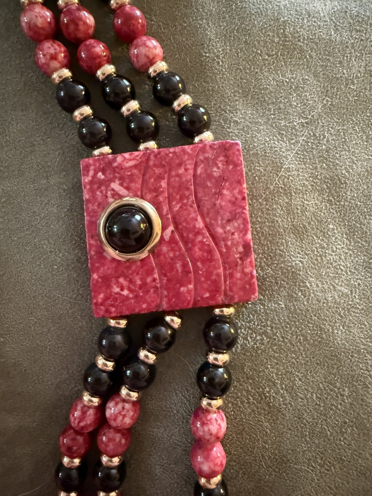 Vintage Hackmanite Necklace Earrings Multi Strand Side Pendant Hook Clasp