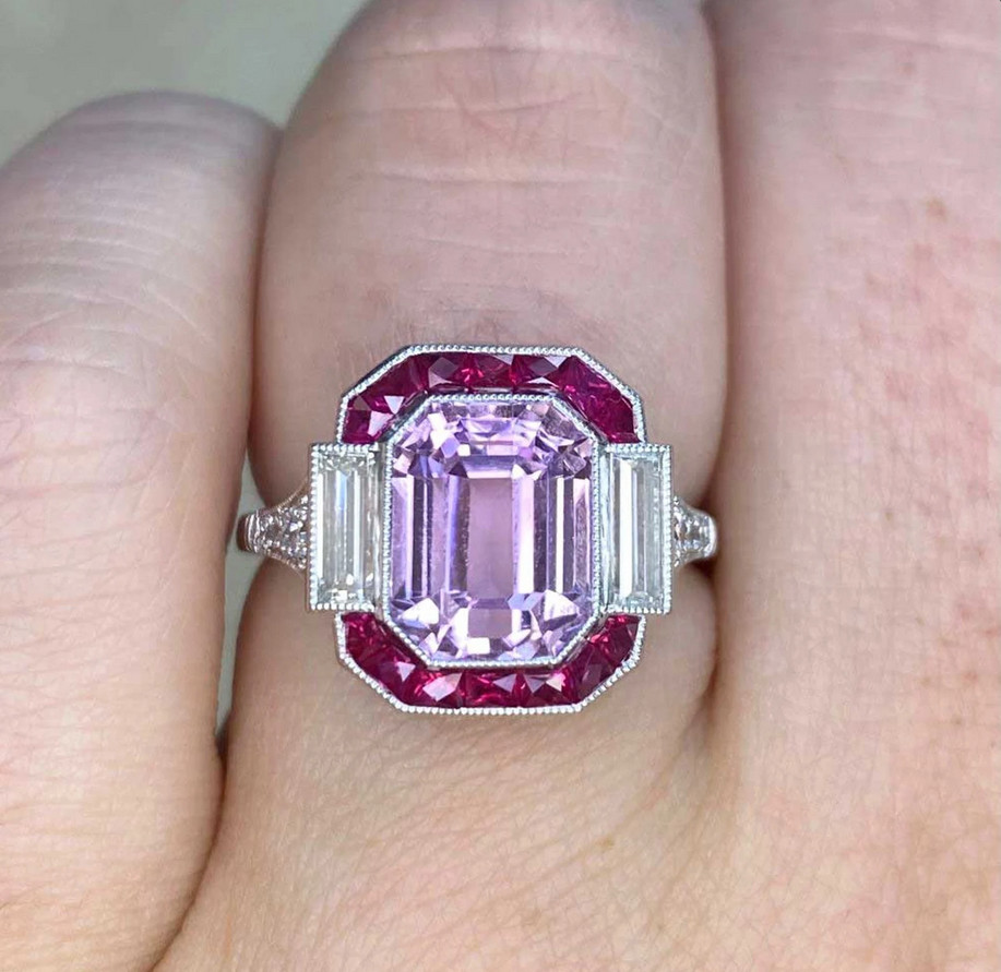 4.0Ct Emerald Cut Lab-Created Diamond & Ruby Halo Engagement Ring In 925 Silver