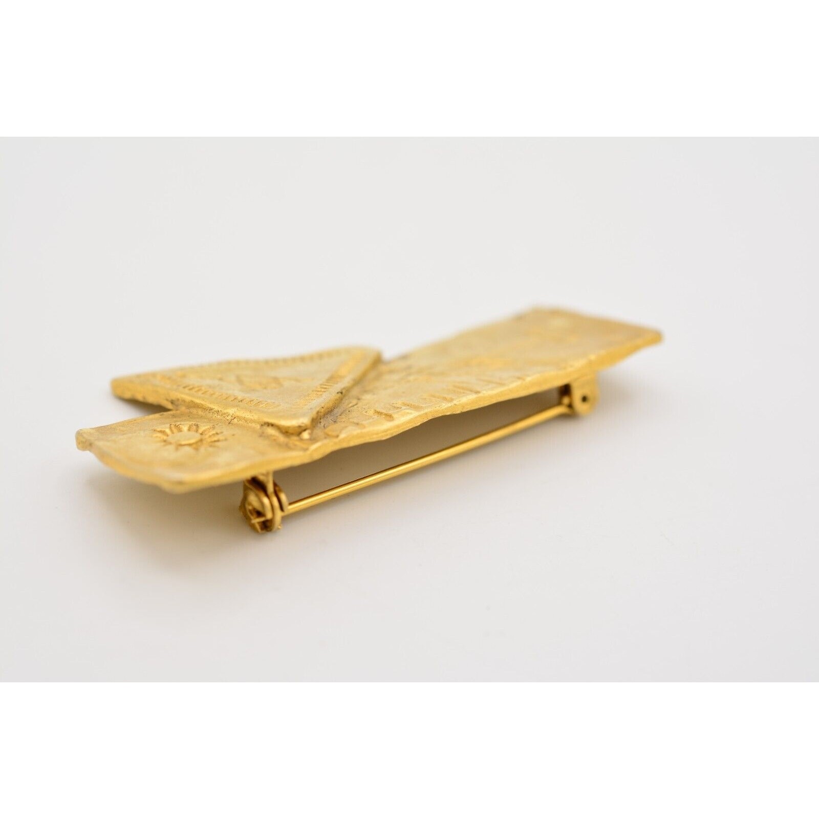 Vintage Hierograph Pin Brooch Brushed Gold Sacred Writing Reading 1980s BinAJ