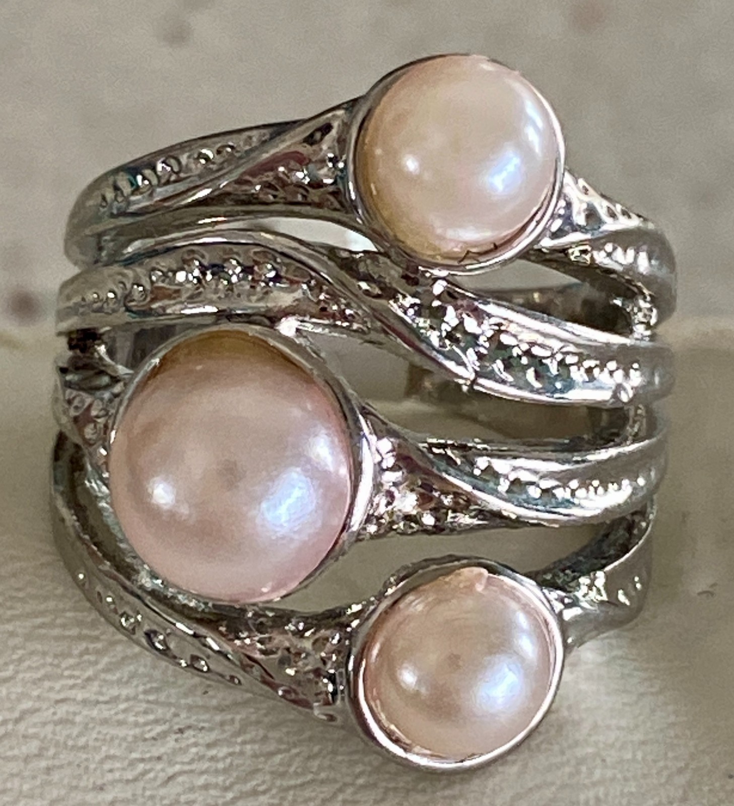 Faux Pearl Vintage Style Statement Cocktail Ring Band Size 6