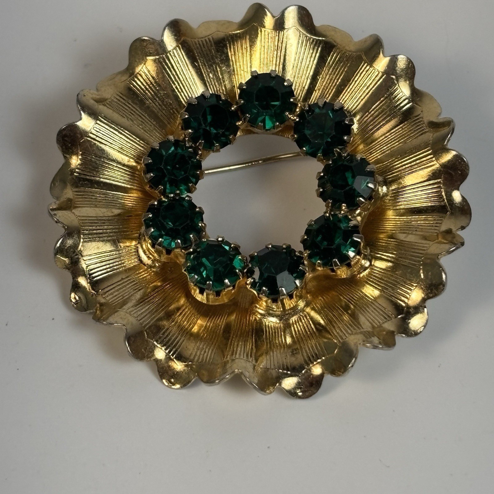 Brooch Lot Vintage Gold Tone Wreath Green Rhinestones Angel