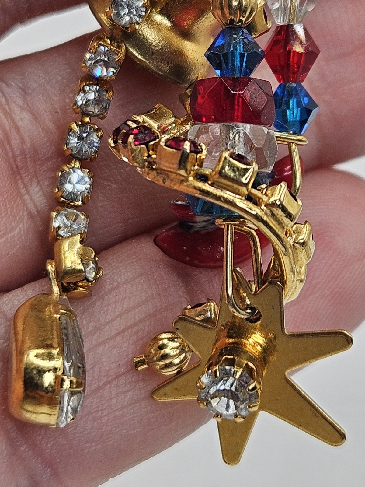 Vintage Repurpused Lunch At The Ritz Patriotic American Flag Charm Brooch