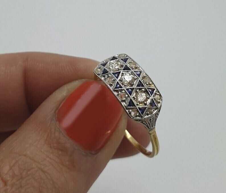 Vintage Style Sapphire & Round Lab Created Diamond Wedding 14K Gold Filled Ring