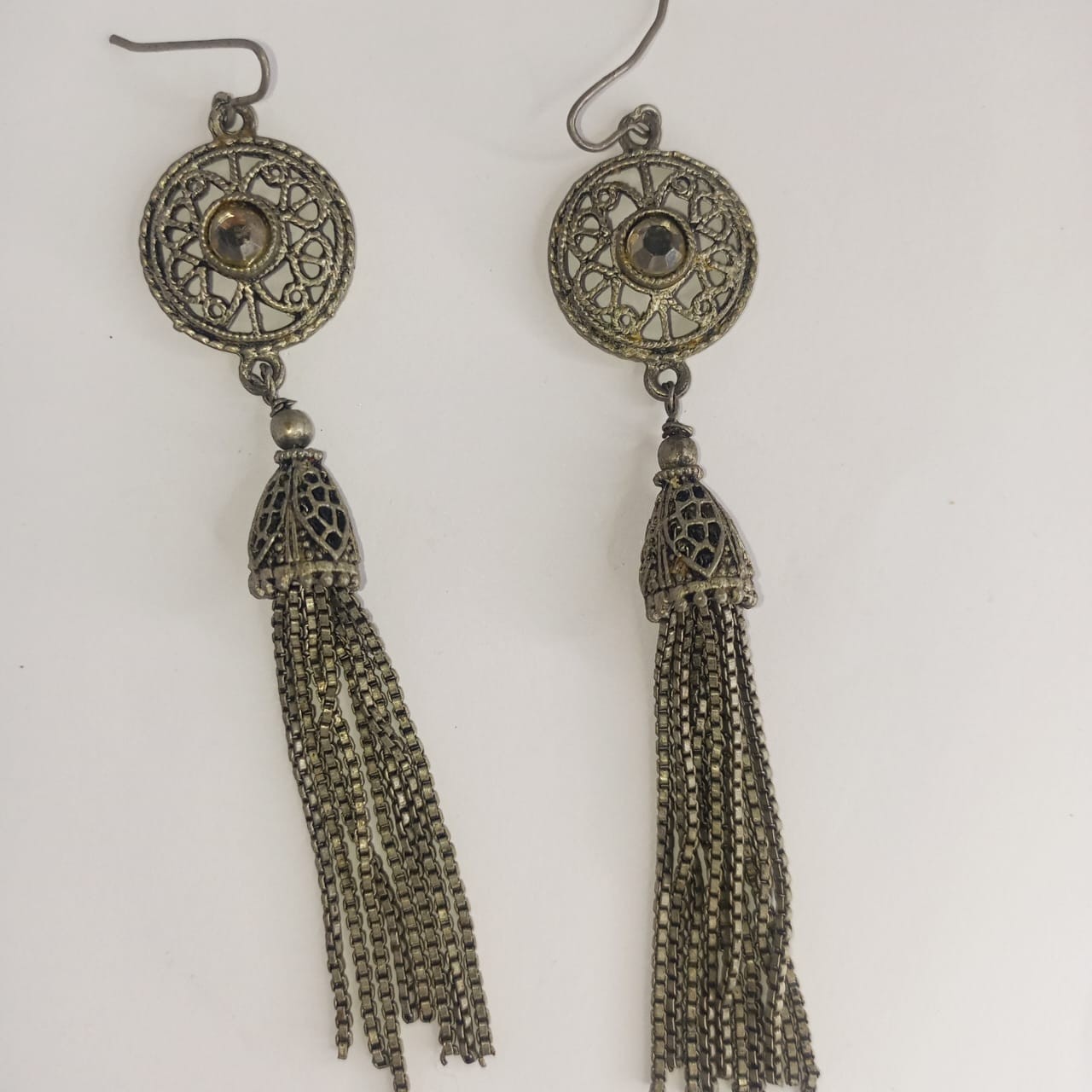 **Vintage Filigree Tassel Drop Earrings Silver Tone Statement Dangle Jewelry**