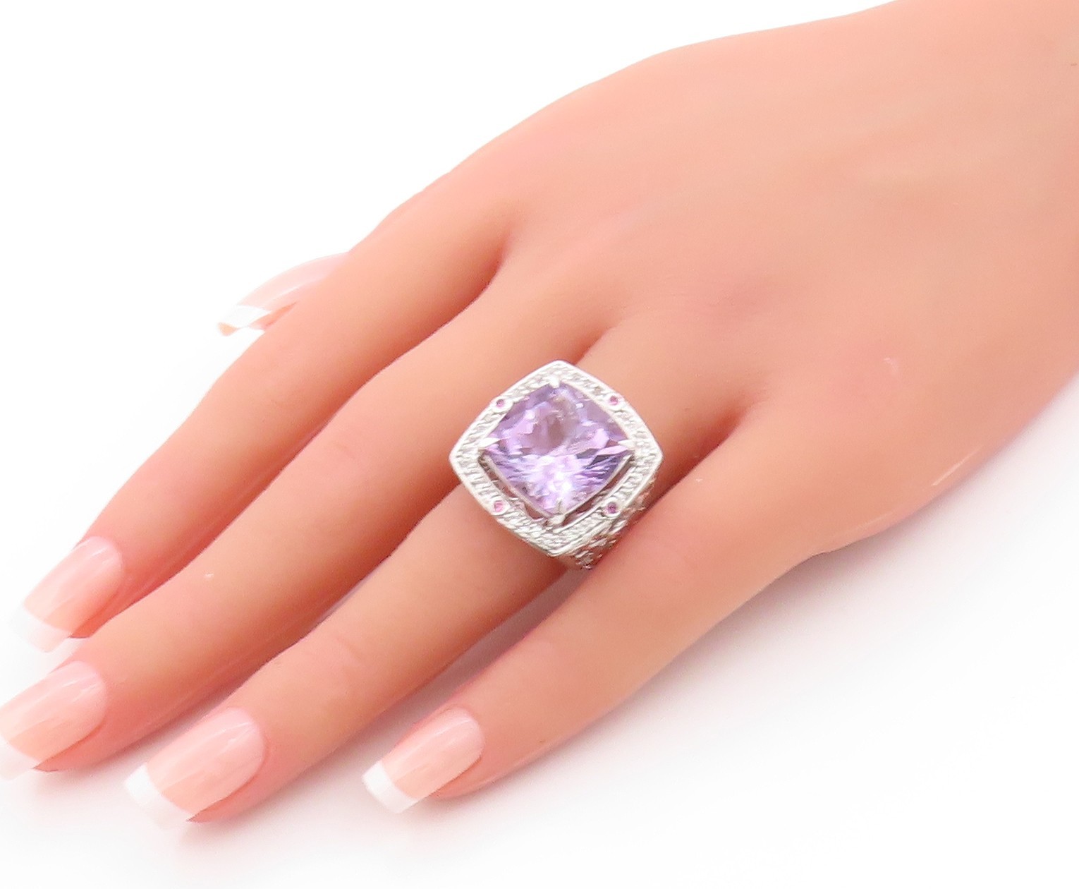 925 Sterling Silver Vintage Ring Large Amethyst Halo Sapphire Sz 5 RG32512
