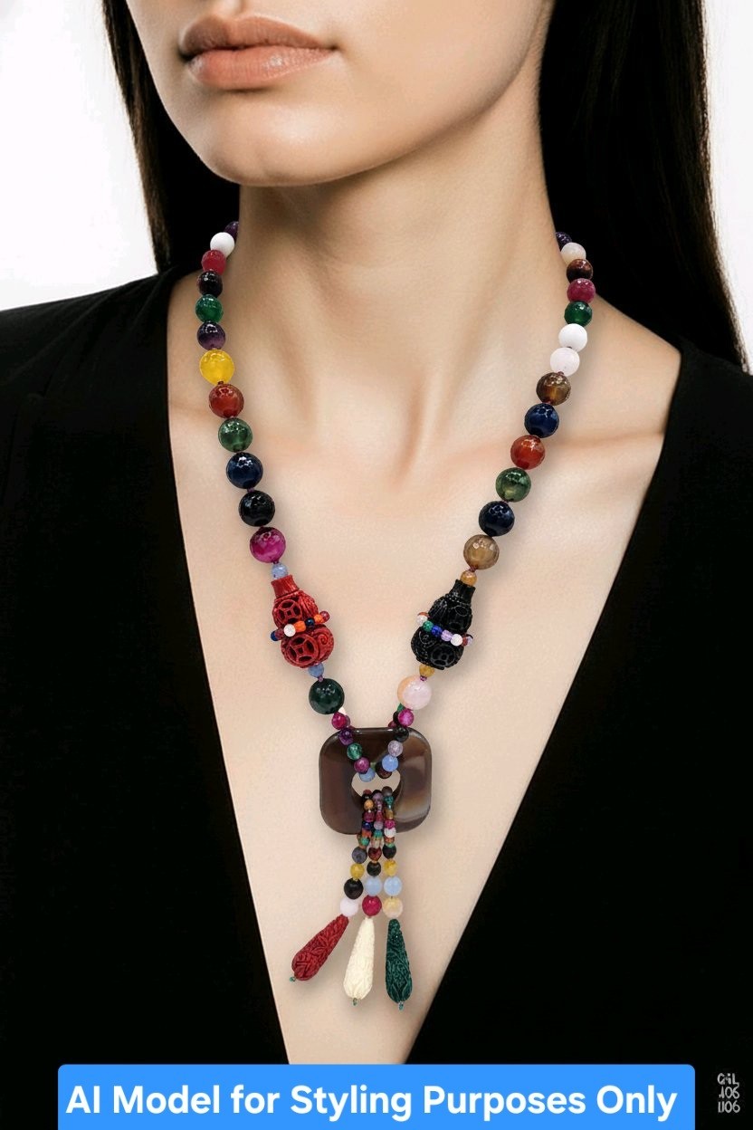 HUGE Asian Inspired Semi-Precious Stone Necklace 22″