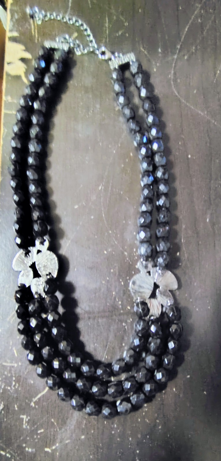 Icy Black Rhinestone Layered Beaded Statement Necklace 20” Girlcore Trendy