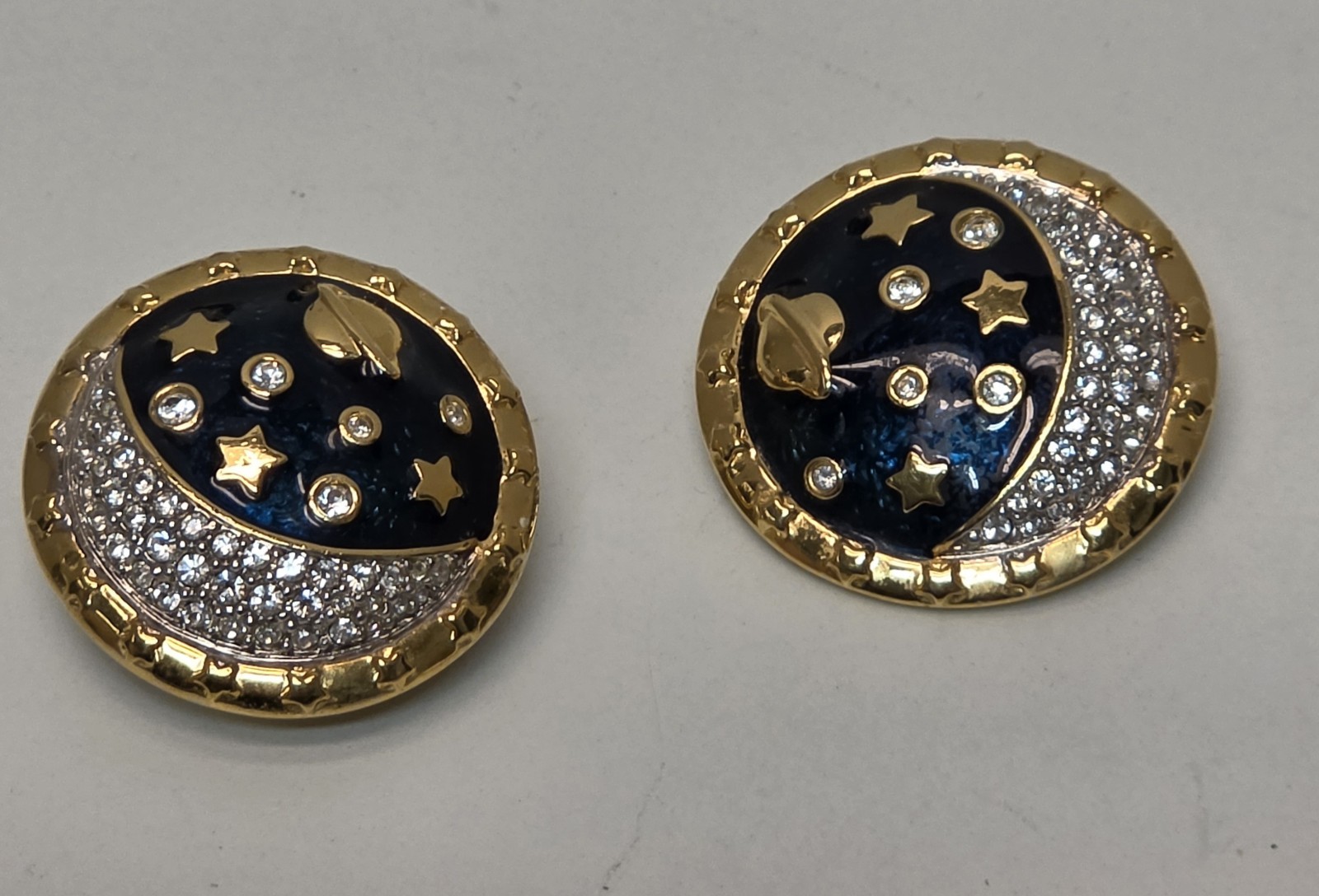 1980s Swarovski Celestial 4 Pc Set Necklace Brooch Earrings Star Moon Saturn HTF