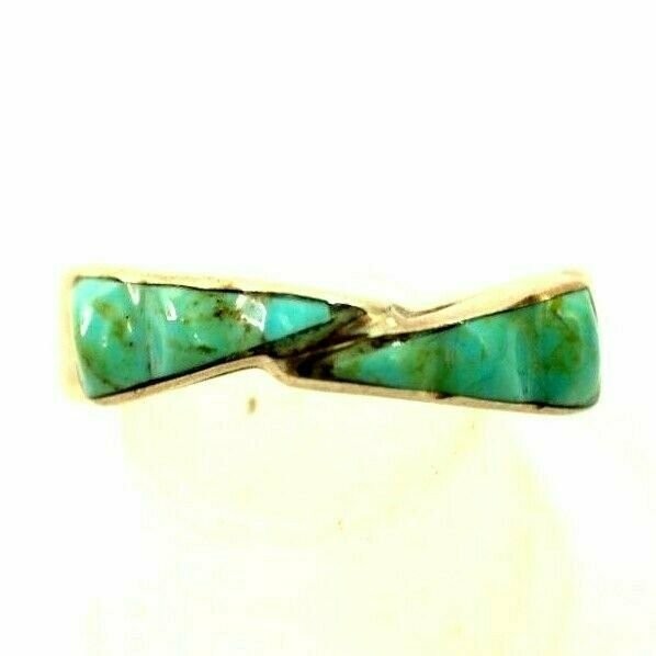 Sharp Turquoise Inlaid Semi Bypass Ring Sterling Silver Assorted Sizes