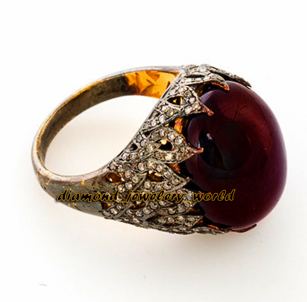 Vintage Style 2.38ctw Rose Cut Diamond Ruby Studded Silver Gorgeous Ring Jewelry