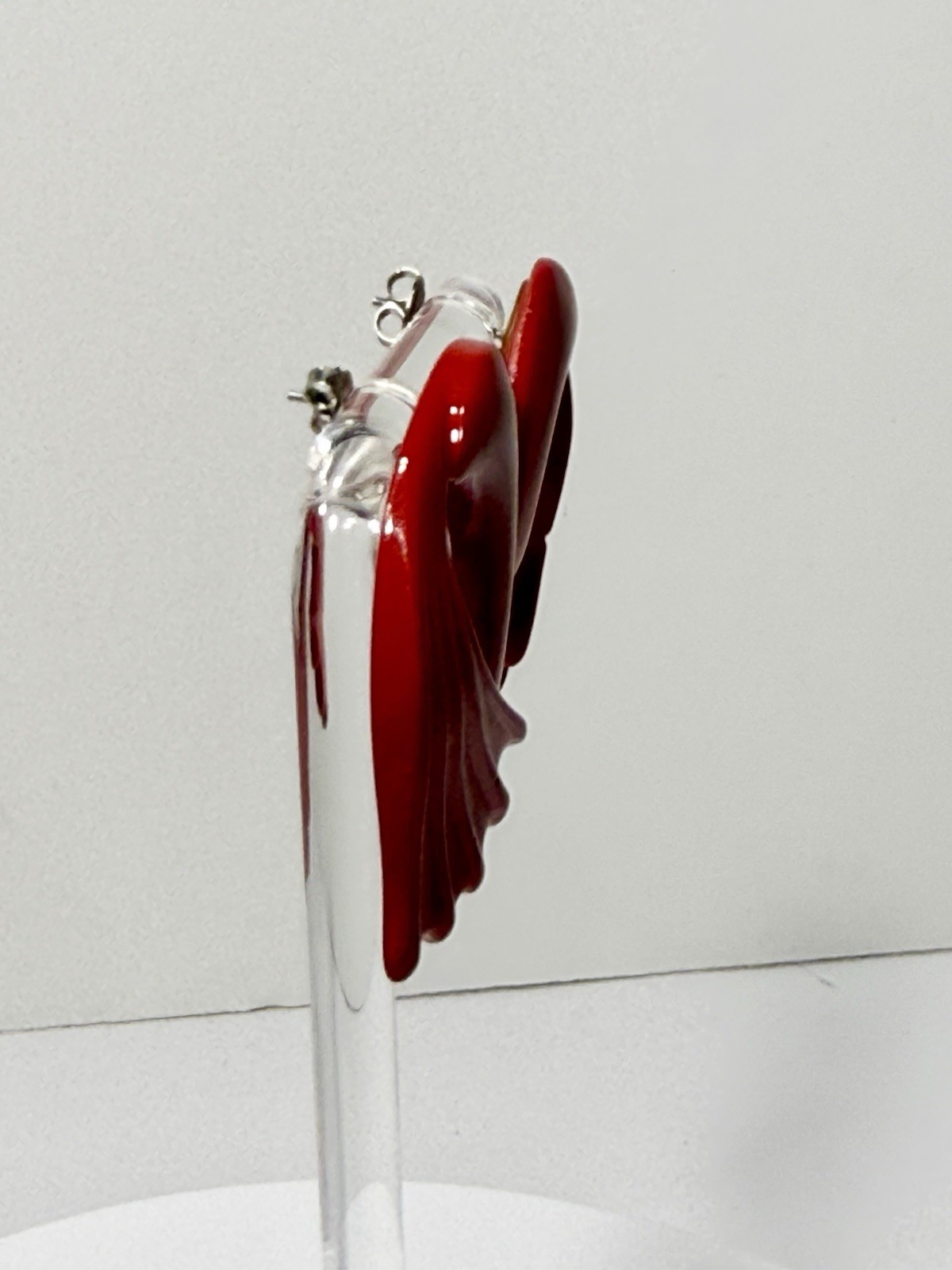VTG Red Acrylic Resin Sculptural Abstract Modernist Earrings Pin Back Closure
