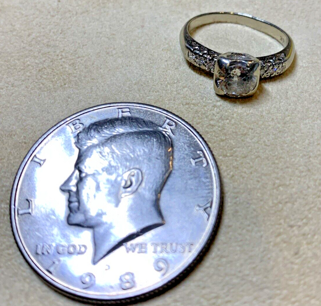 14k White Gold Solitaire Wedding Ring Antique .80-1ct Old Rose Cut Diamond