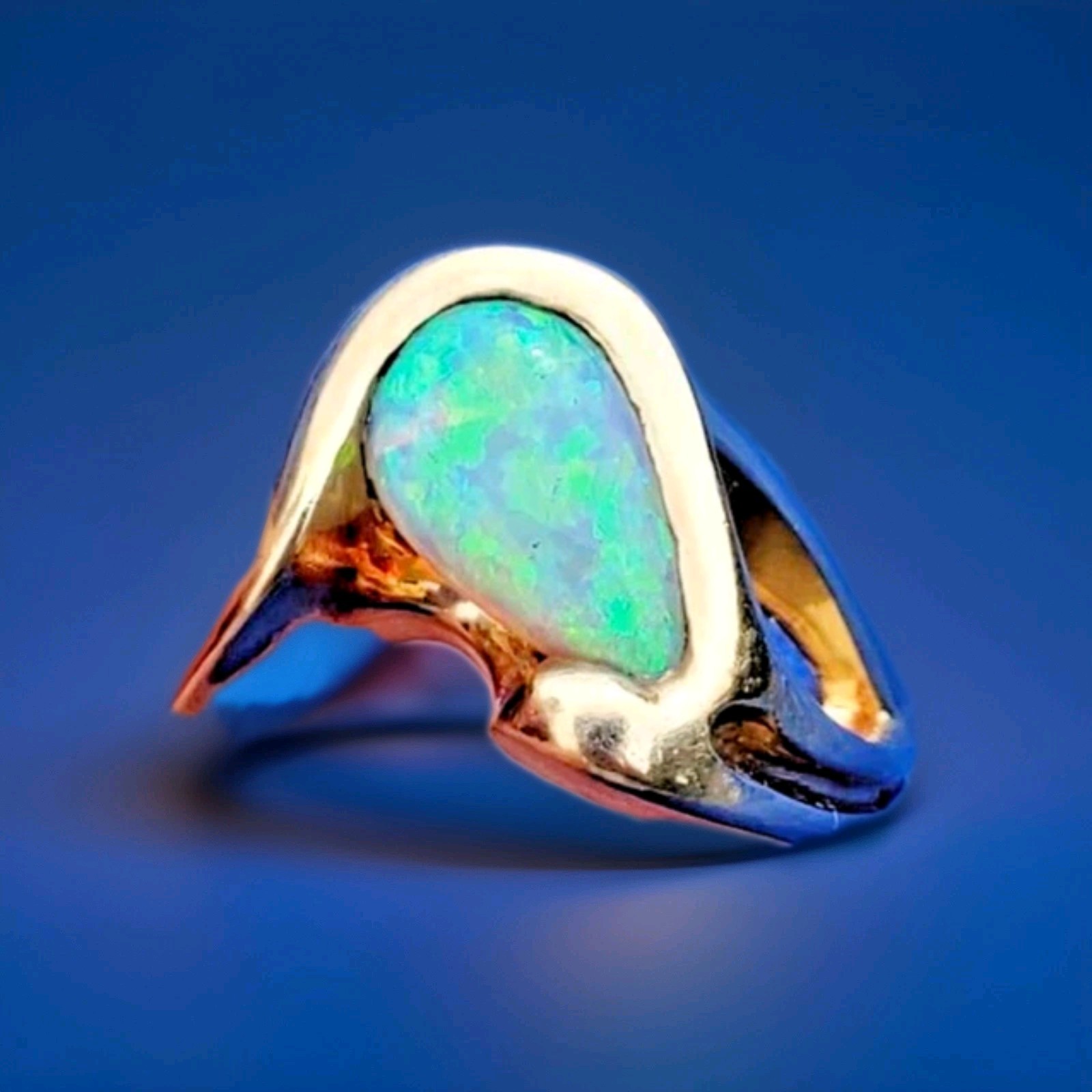 Original EARTH MINED OPAL Engagement Ring Sculptural Design Solitaire 14K GOLD 8