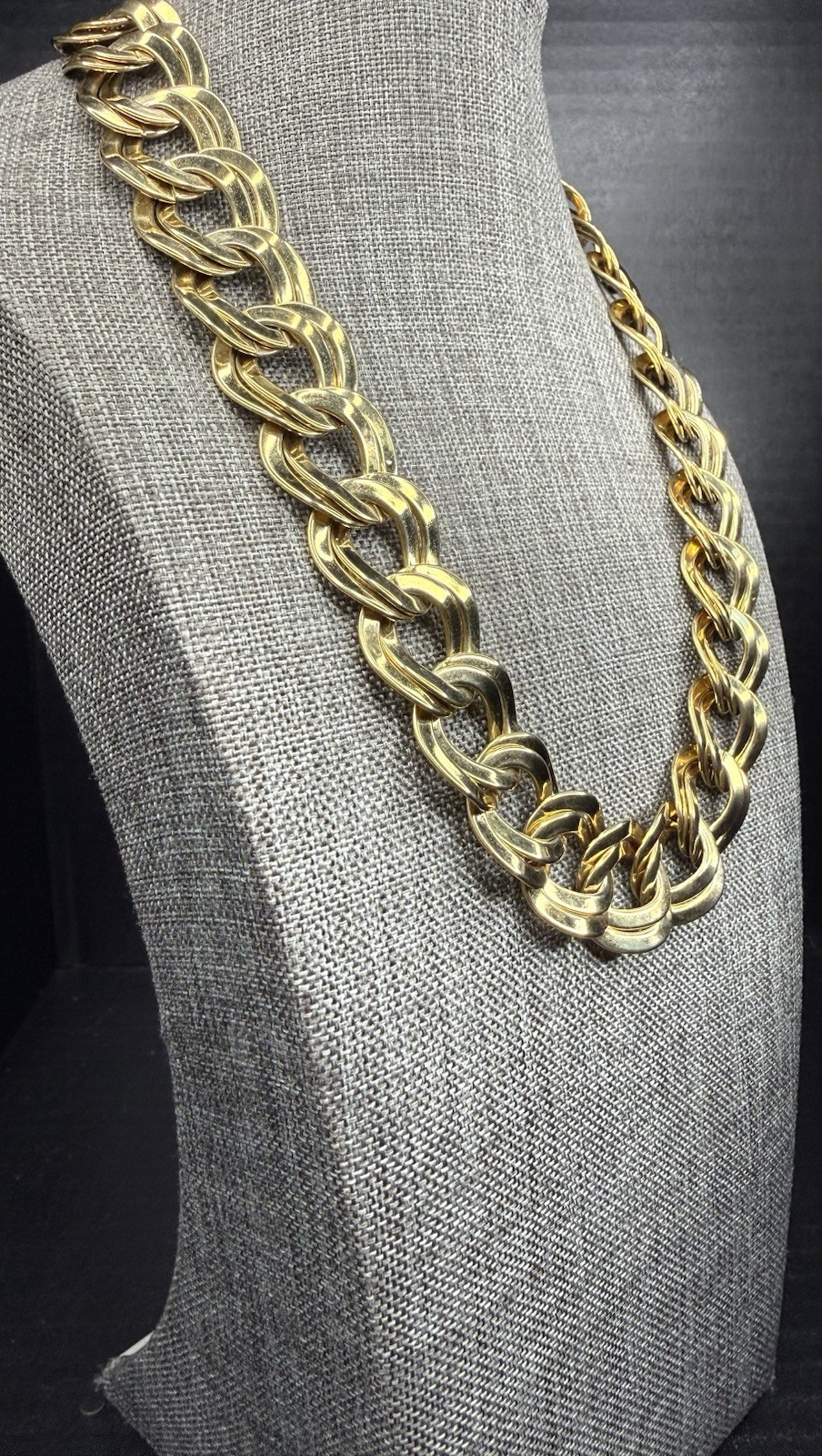 Vintage Gold Tone Necklace Double Link Curb Chain 18” Adjustable Weighs 3.2 Oz