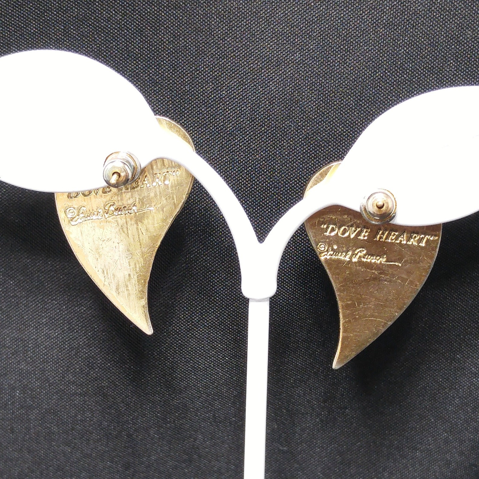 Laurel Burch “Dove Heart” Post Earrings, Gold Plated, 1980s Vintage Jewelry