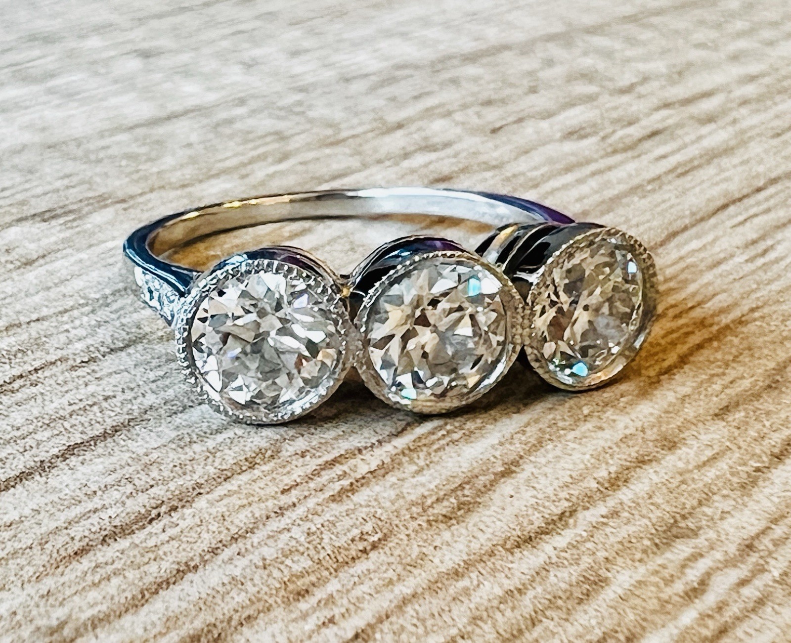 1920’s Antique Deco Old European Cut Diamond Platinum Bezel Milgrain Ring