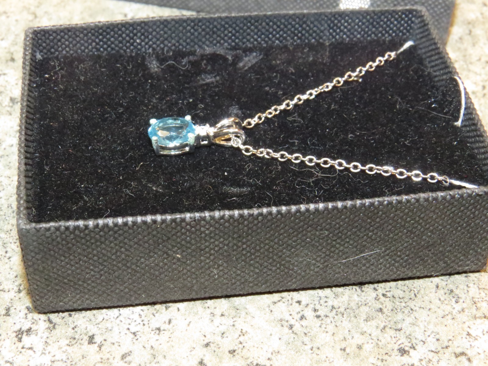 Vintage Blue Stone Silver Tone Necklace w/ Case