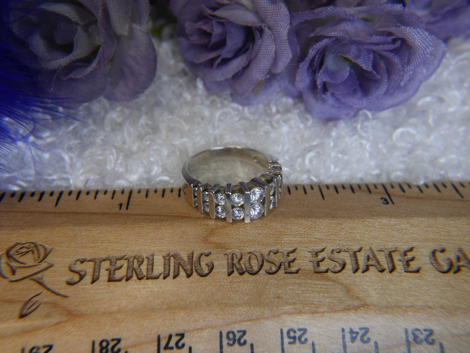 Anniversary CUBIC ZIRCONIA Estate 0.925 Sterling Silver BAND RING sIze 5.5
