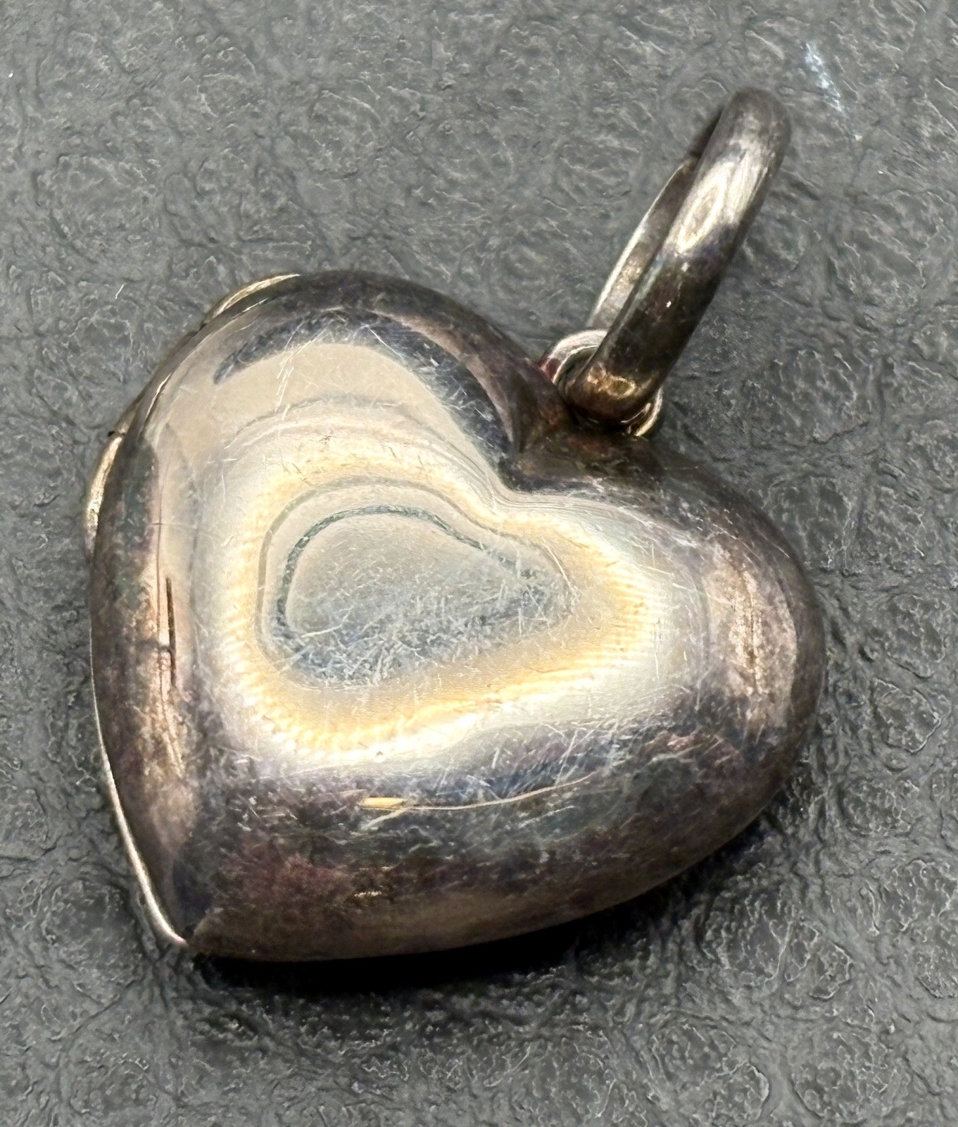 VTG Sterling Silver Oxidized Puffy Heart 2 Photo Picture Locket Pendant Charm