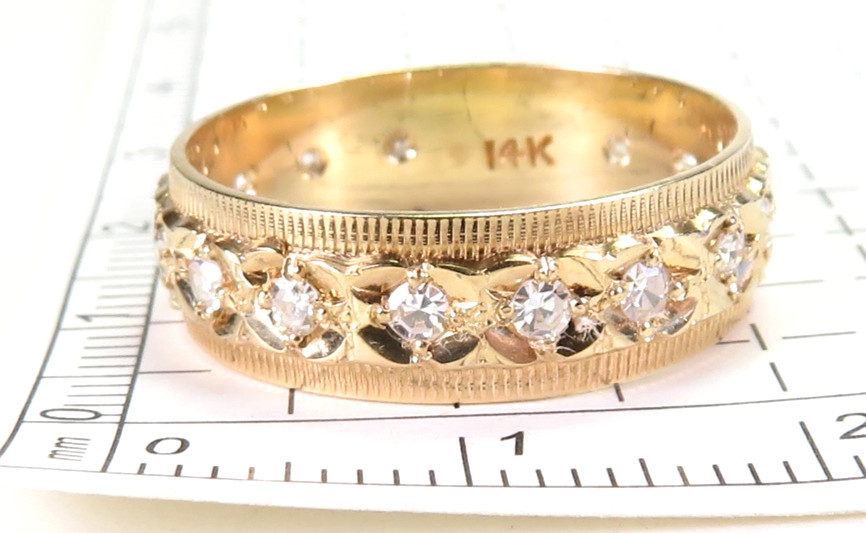 Antique 1920’s Diamond Eternity Wedding Band 14KY Ring Sz 6 UK-L1/2 6MM EGL USA