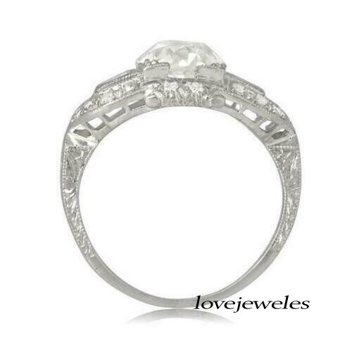 Art Deco Vintage 3CT Lab-Created Round Cut Diamond Ring 14K White Gold Finish
