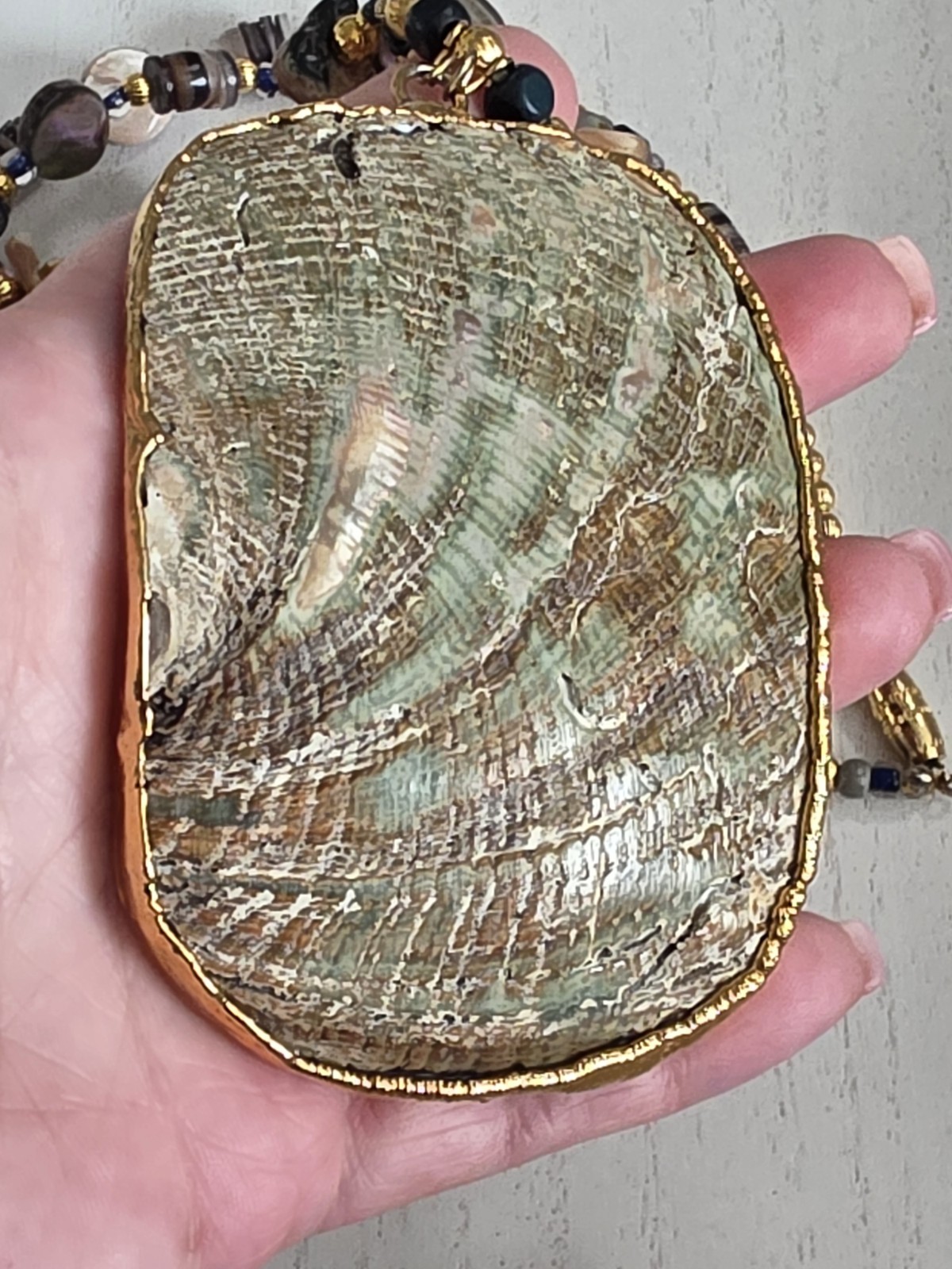 Rare Beautiful Huge Pendant ABOLONE Necklace 24″