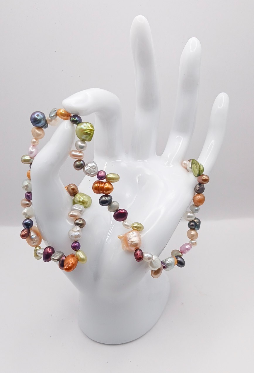 Vintage Multi Color Earth Tone Freshwater Cultured Pearl Necklace Statement 16″