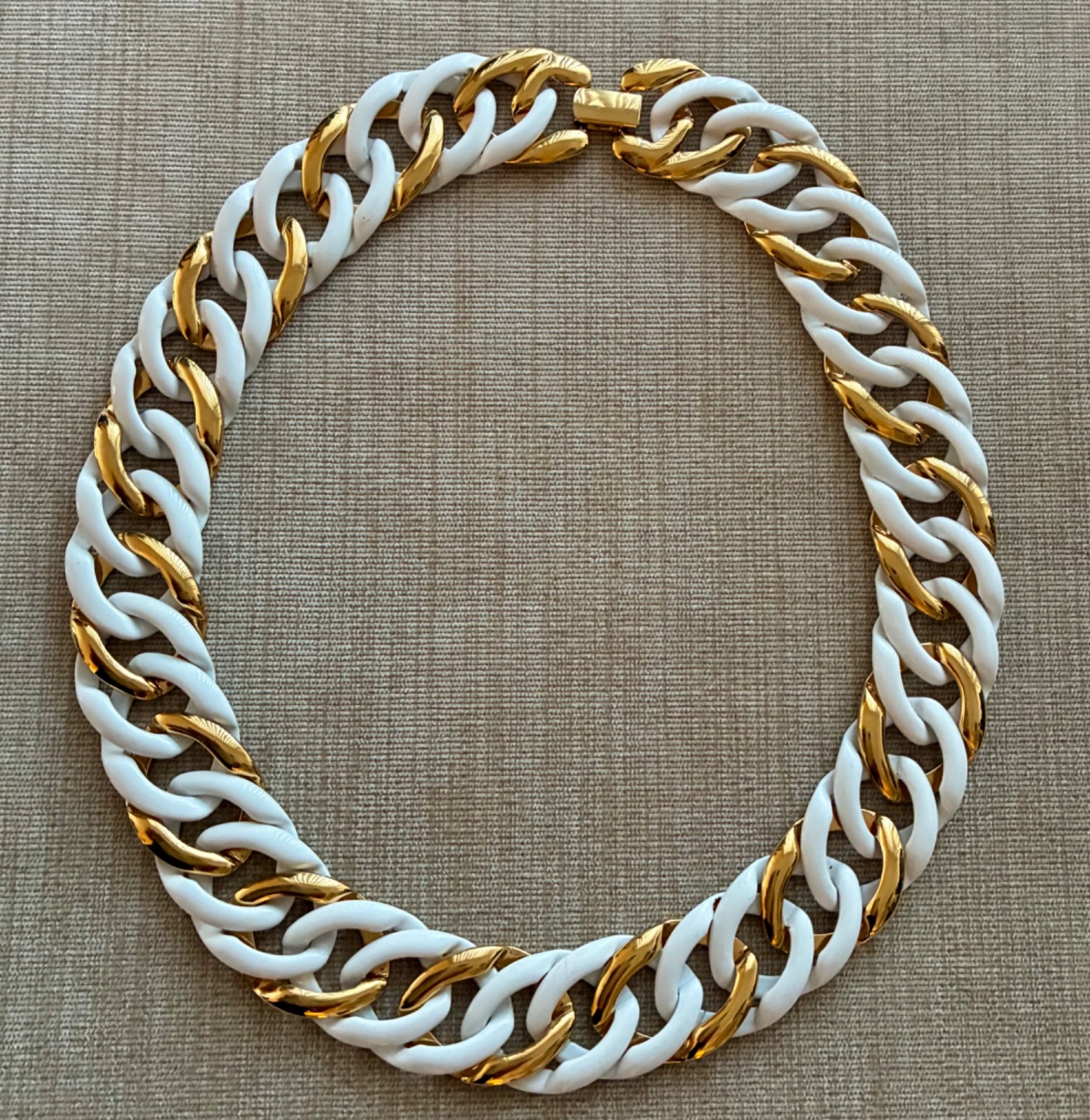 Napier Necklace Bracelet Set White Enamel & Gold Plated Chain Link Statement