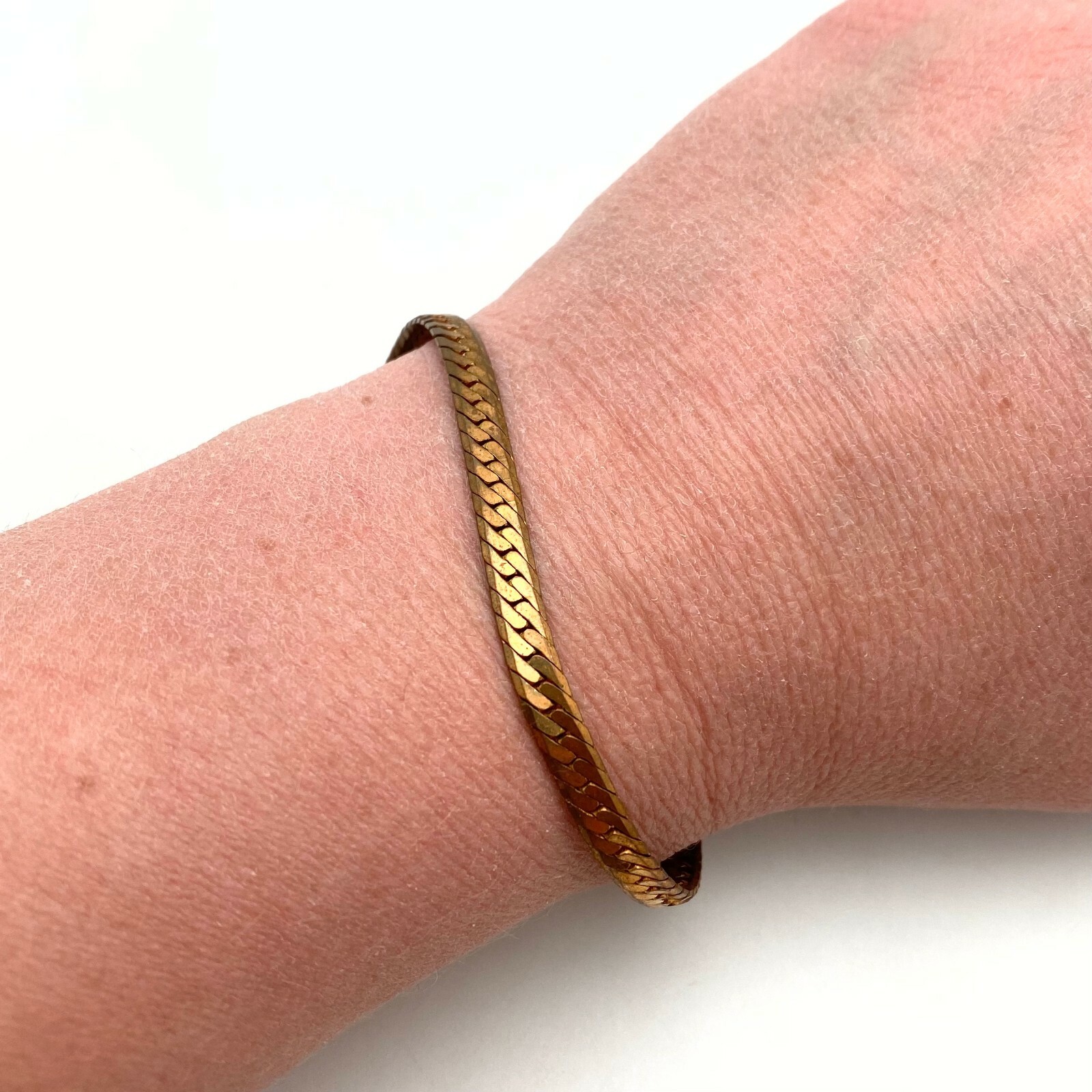 Vintage Brass Plated Snake Chain Bracelet (7.8 Inches) (FC44)