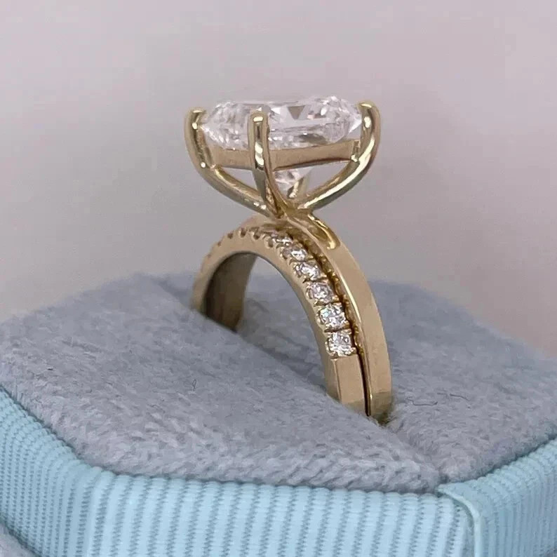 2.50 Ct Princess Cut Prong Moissanite Wedding Ring Set 14K Yellow Gold Finish