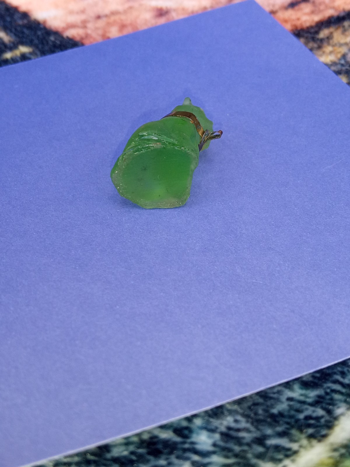 Antique, Vintage, Czech Green Pug, Bulldog Cracker Jack Glass Charm, Prize, 1″