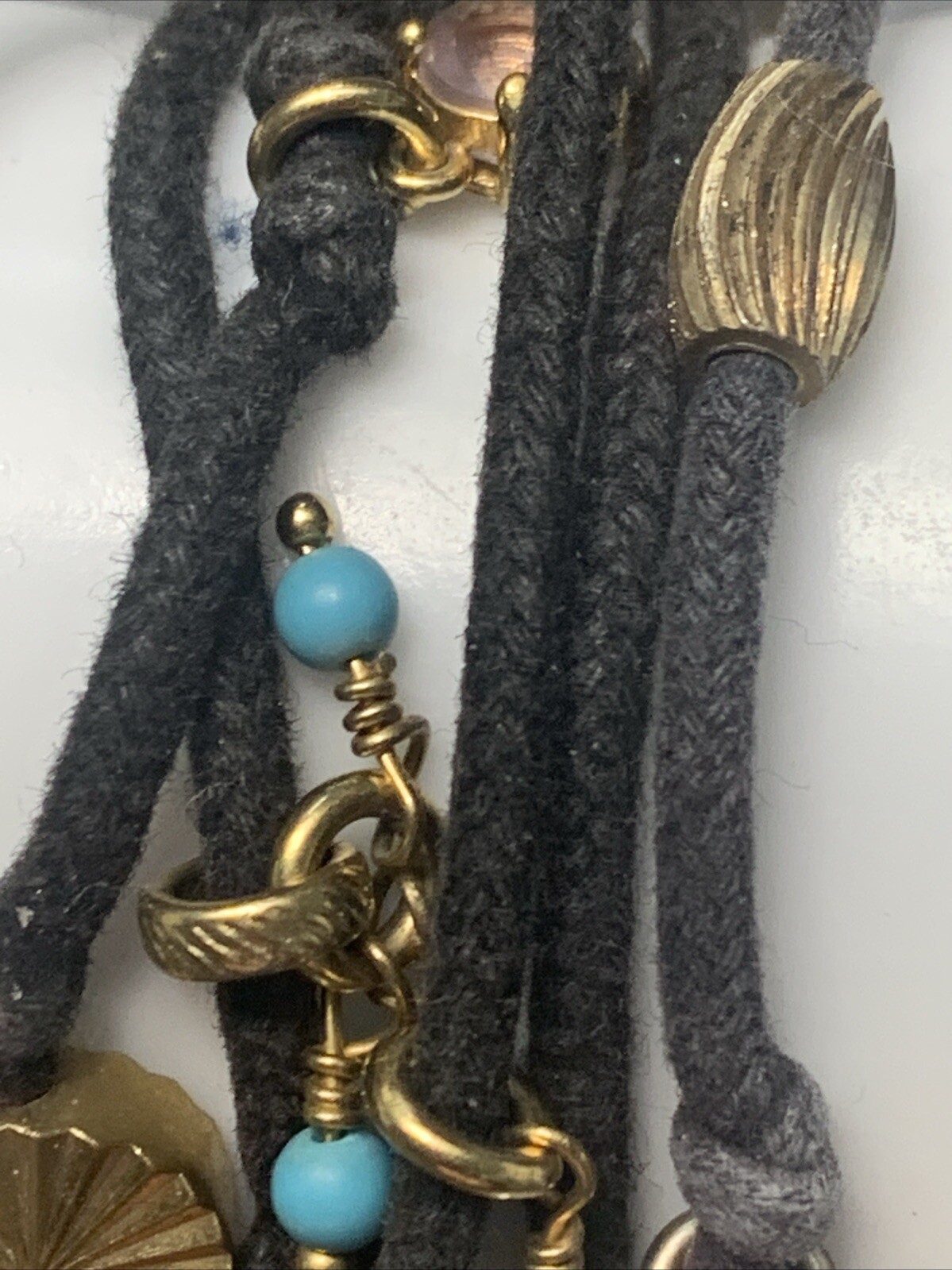 Vintage Juicy Couture Charm Pearl Bracelet Black Cotton, Multi Strand 6.5-7.5”