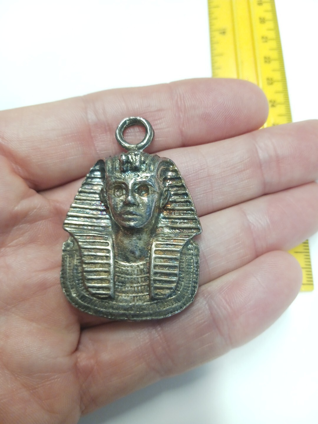 Vintage King Tut Medallion Necklace Head Large Egyptian King Tut Statue Figurine