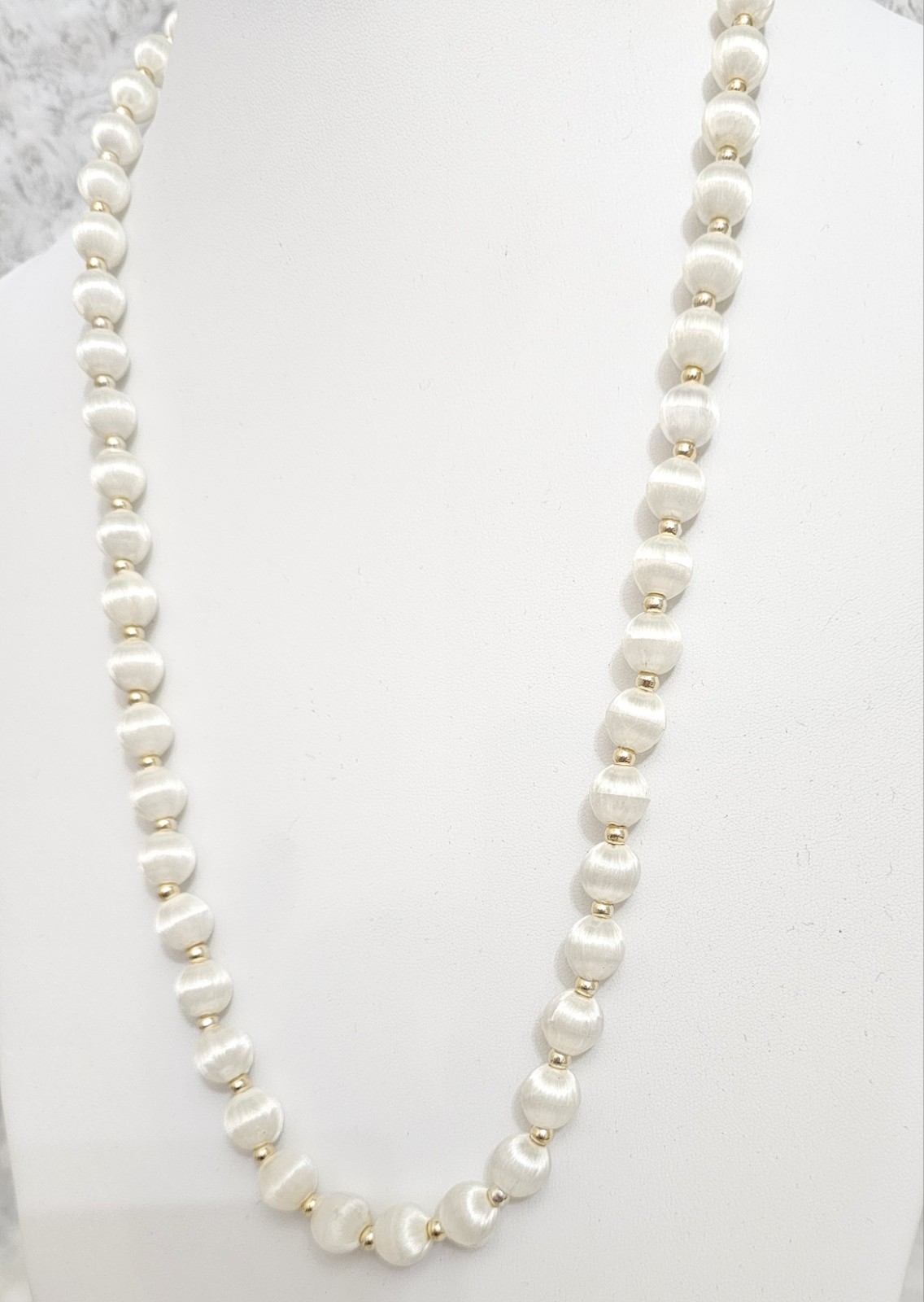 Vintage White Satin Silk Thread Bead Wrap 1980’s Necklace