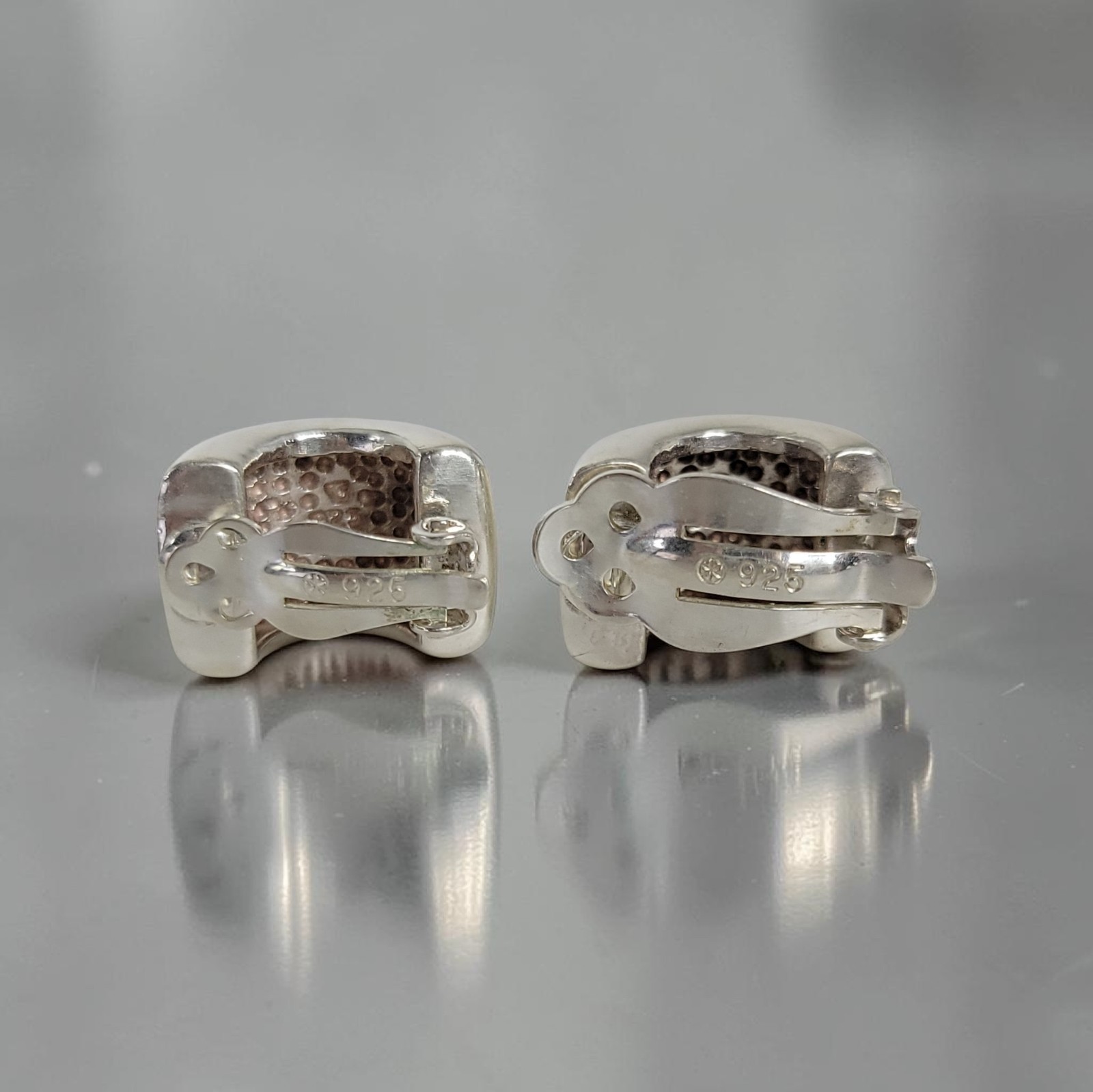 925 Sterling Silver Modernist Thick Domed Half Hoop Clip On 3/4″ Earrings 11.7g