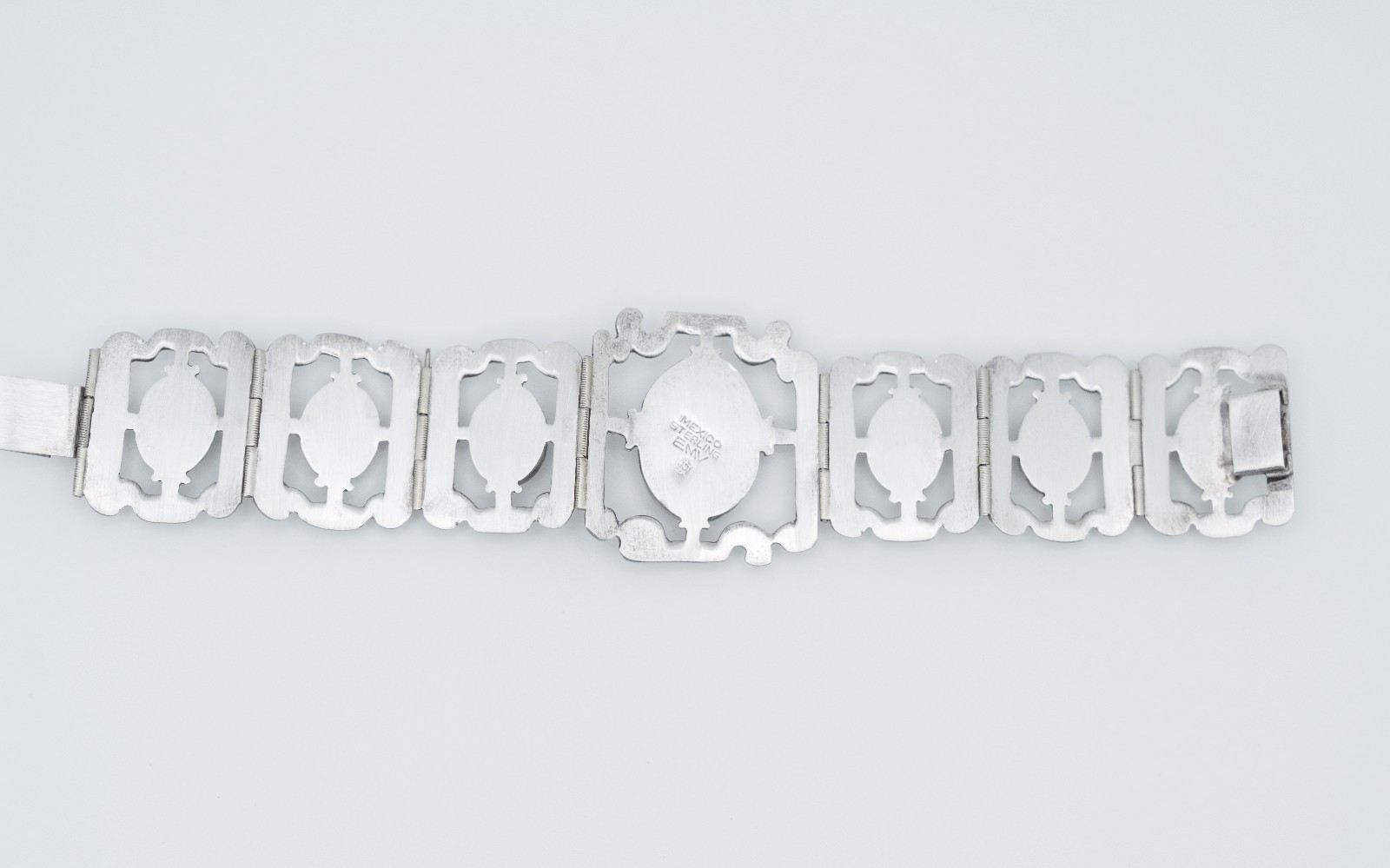 Vintage Mexican Sterling Silver Hematite Panel Link Statement Bracelet 925 53 gr