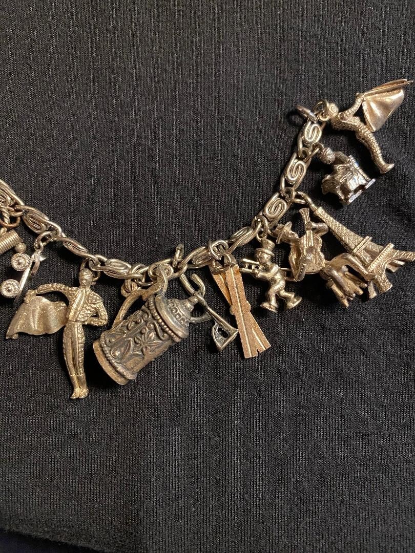 Sterling Silver Charm Bracelet w/ Charms from Around the World
