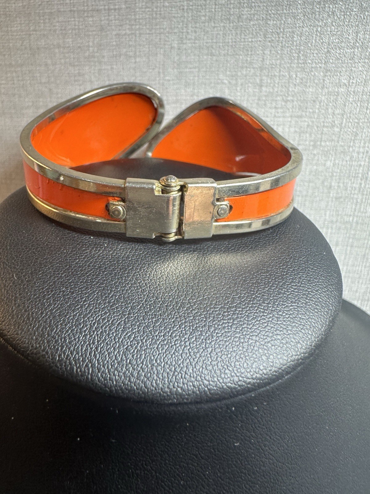 Vintage Orange Enameled Hinged Bracelet