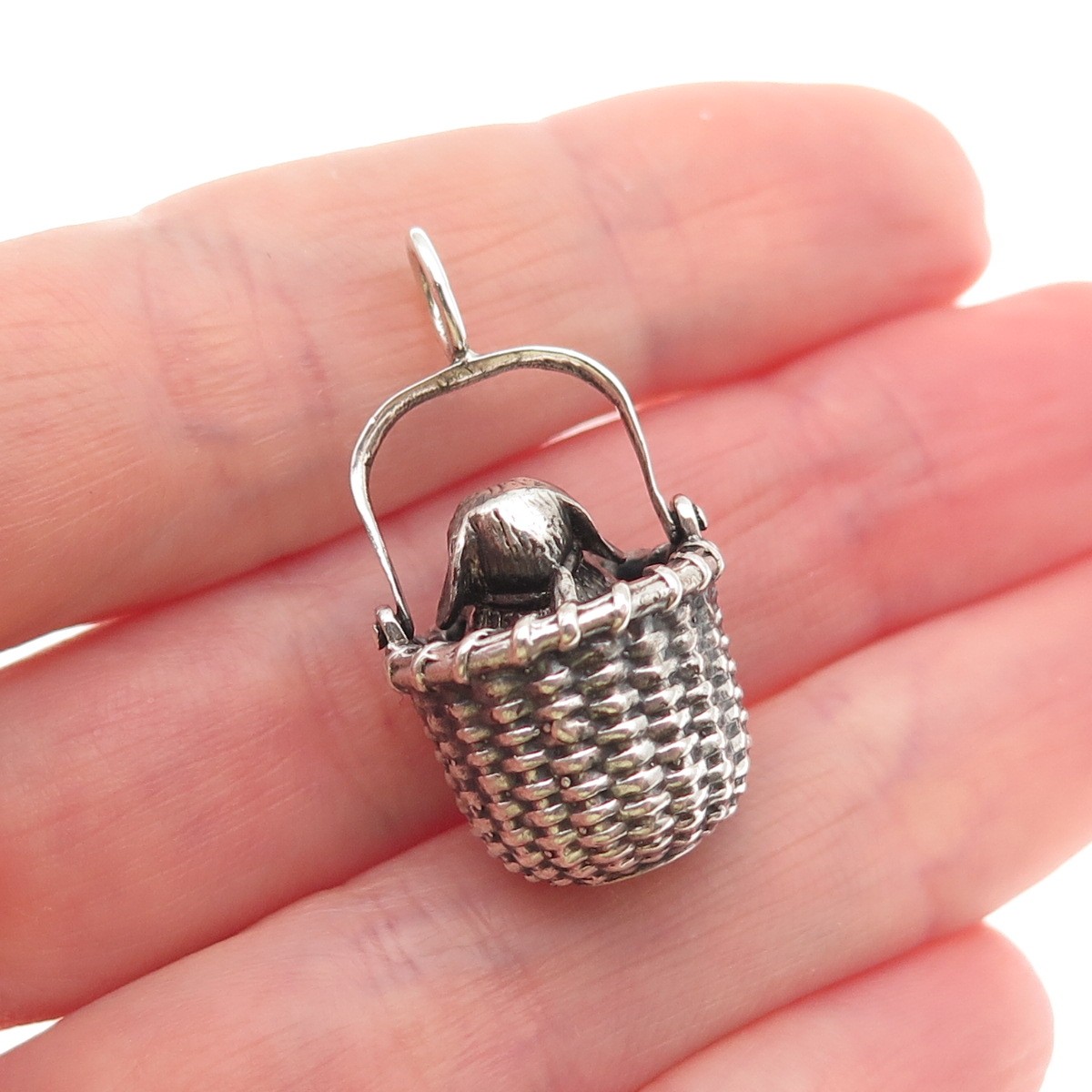 Brown County Baskets 925 Sterling Silver Vintage 2000 Dog Basket 3D Mini Pendant