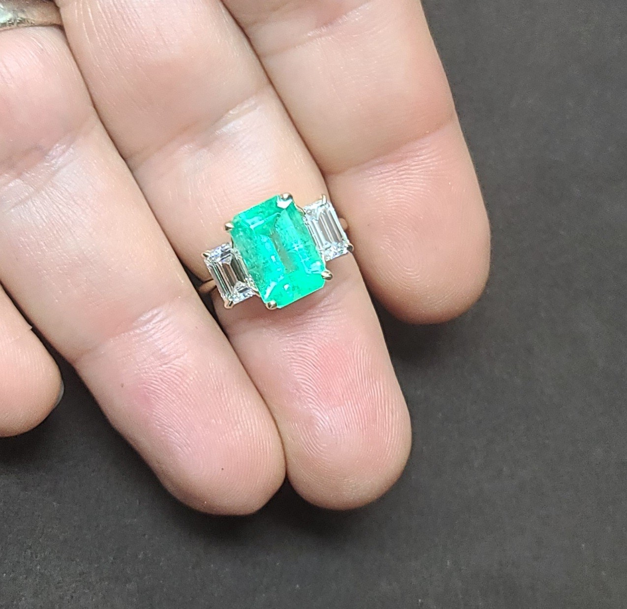 Vintage 14k Yellow Gold Engagement Ring3.02ct.Natural Colombian Emerald GIA Cert