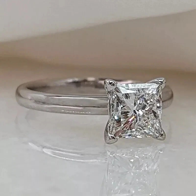 2.15Ct Princess Cut Lab Created Diamond 14K White Gold FN Solitaire Wedding Ring