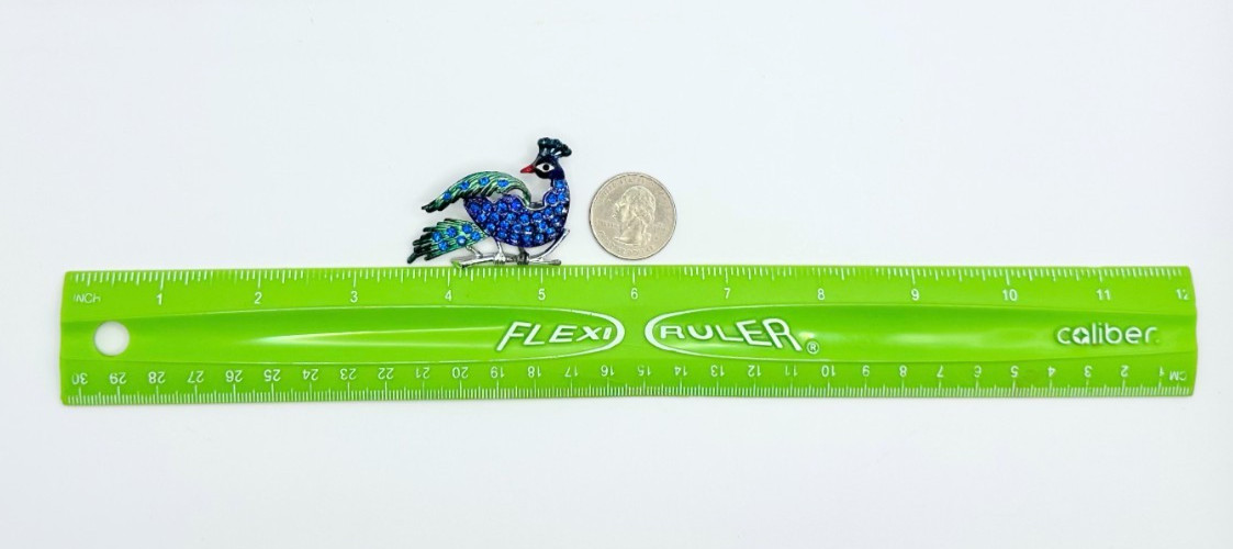 Silver Tone Multicolor Enamel & Cobalt Blue Rhinestones Peacock Brooch Vintage
